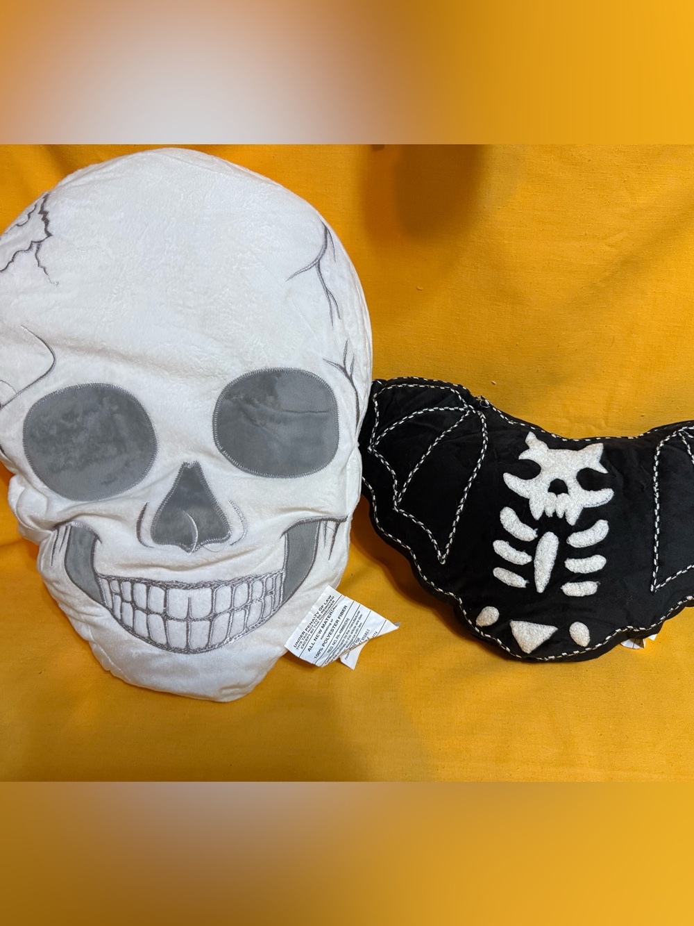 Skull & Bat Accent Pillow Duo - Black and White Halloween Home Decor